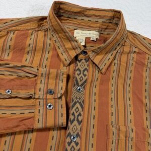 Vtg The Territory Ahead Men XL Buttoned LS Shirt Orange Stripe Aztec Embroidered